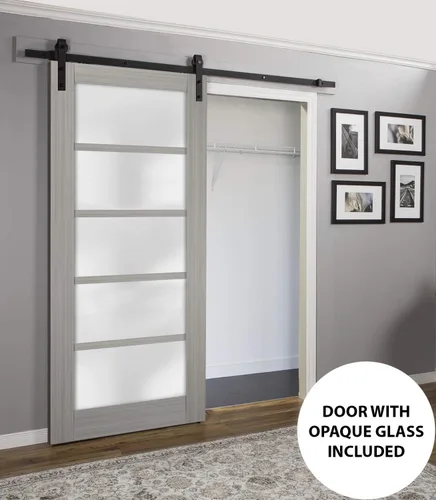 Vista 4 de SARTODOORS Panel de puerta de granero de losa de vidrio esmerilado Quadro 4002 Ginger Ash Puertas con acabado resistente Armario deslizante