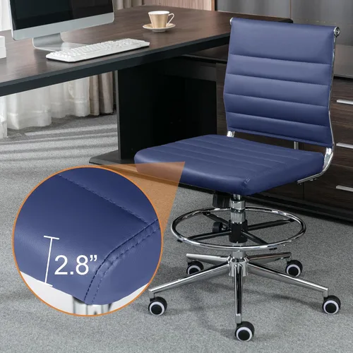Vista 6 de Okeysen - Silla de dibujo sin brazos, silla de oficina ergonómica de cuero de 400 libras con anillo de pie ajustable, moderna silla de escritorio