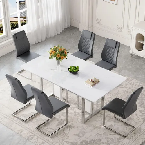 Vista 13 de Juego de mesa de comedor Marle blanca de 63 pulgadas para 4