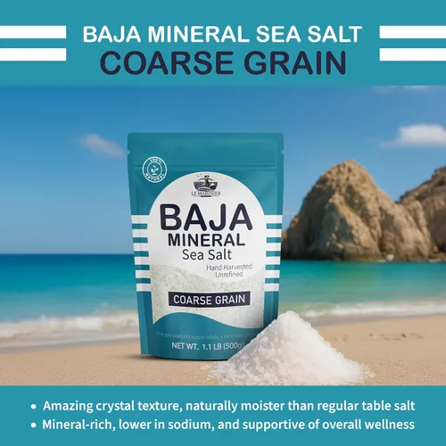 Vista 7 de Le Marinier - Sal marina mineral de Baja, grano grueso, 1.1 lb - 18 oz 100% Natural y sin refinar Sal marina auténtica de Baja, rica