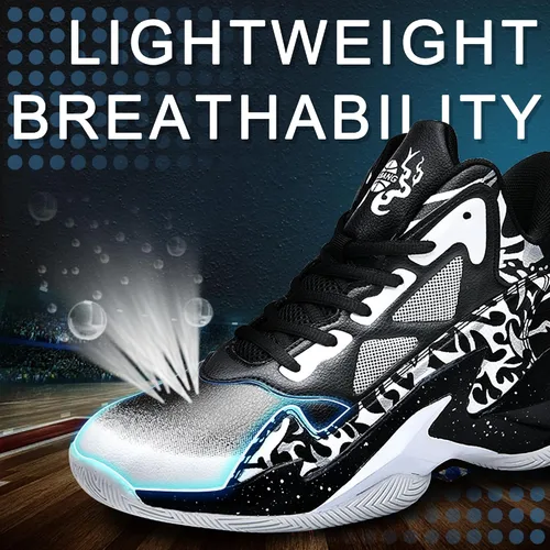 Vista 3 de Promenie Zapatos de baloncesto para hombre, antideslizantes, transpirables, para exteriores, zapatos de entrenamiento de graffiti de moda