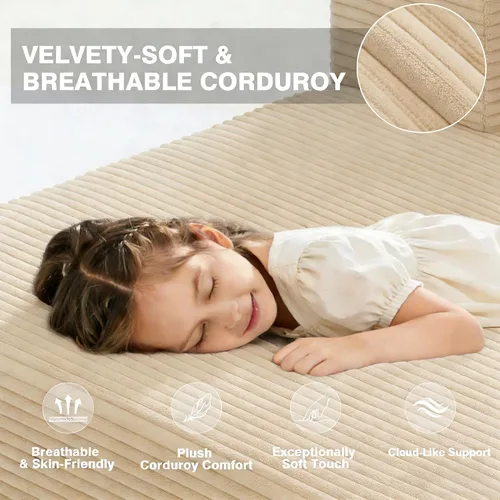 Vista 5 de Sofá modular modular en forma de L de 104 pulgadas con diván, sofá deshuesado similar a una nube, tapicería de pana transpirable, no requiere Beige