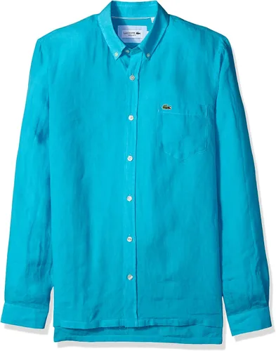 Vista 10 de Lacoste Camisa casual de lino con botones para hombre azul (Rill Light Blue)