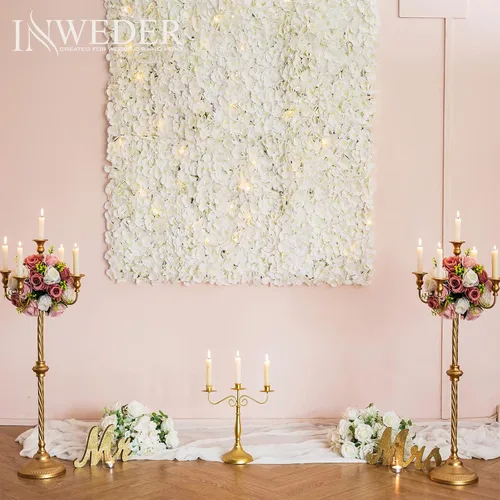 Vista 2 de Inweder Panel de pared de flores, decoración floral blanco marfil, flores falsas, fondo de hortensias artificiales 3D para bodas, fiestas, 6 piezas