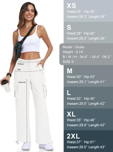 Vista 7 de MoFiz Pantalones cargo para mujer, 6 bolsillos, holgados, de pierna ancha, cintura alta, casuales, para senderismo, exteriores, atléticos