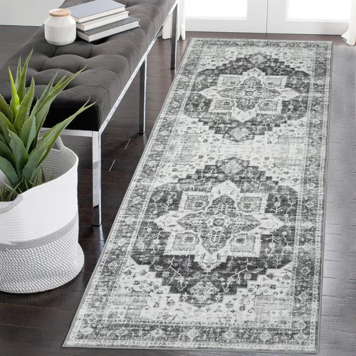 Vista 14 de COZYLOOM Alfombra de área de 2 x 6 pies, tribal, envejecida, para entrada, medallón vintage, alfombra para interiores, alfombra de pelo bajo, suave