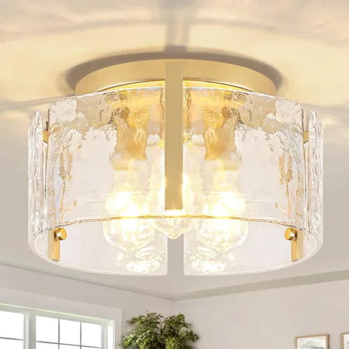 Vista 13 de Lámpara de techo semiempotrada moderna negra de 15 pulgadas, accesorios de iluminación de pasillo, 3 luces de techo de vidrio para entrada, isla