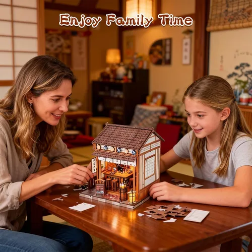 Vista 8 de Kit de rincón de libros para adultos, kit de casa de muñecas Sakura japonesa, kit de casa en miniatura con luz LED, mini kit de construcción