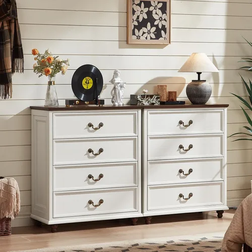 Vista 23 de Joaxswe Cómoda rústica de 4 cajones para dormitorio, cómoda rústica de 37 pulgadas de alto con 4 pies de madera maciza, organizador de armario
