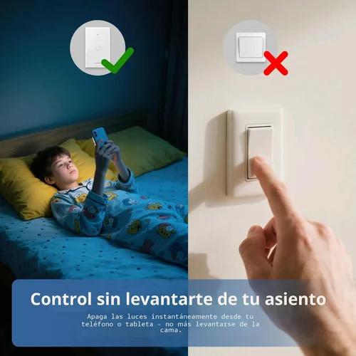 Vista 5 de Interruptor de luz de pared táctil inteligente con Matter, panel de vidrio templado, requiere cable neutro, unipolar, Wi-Fi de 2.4 GHz, control por