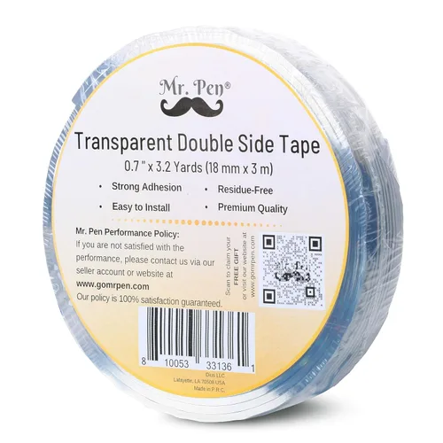 Vista 9 de Mr. Pen - Cinta de doble cara, 0.7 pulgadas, cinta transparente de doble cara para paredes, cinta adhesiva de doble cara, cinta de montaje, cinta