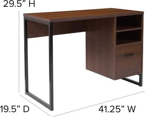 Vista 3 de Flash Furniture Northbrook - Escritorio rústico para computadora con acabado de grano de madera café con marco de metal negro