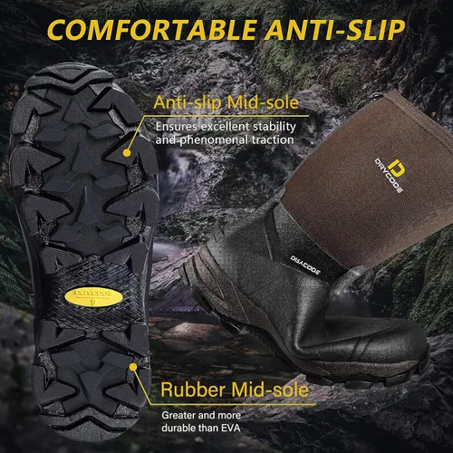 Vista 5 de DRYCODE Rubber Boots for Men, 5.5mm Neoprene Mid Calf Rain Boots, Durable Waterproof Hunting Boots(Brown & Camo, Size 6-14)