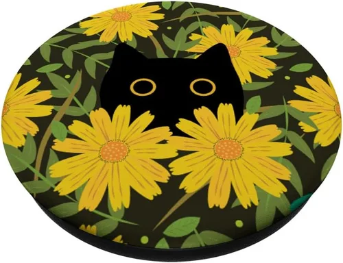 Vista 2 de Bonito diseño de girasol, estético, negro, gato, verde, salvia, PopSockets intercambiables PopGrip