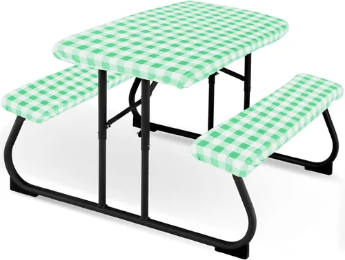 Vista 11 de Moukeren Funda de mesa de picnic de 3 piezas para niños con fundas de banco, mantel ajustable para exteriores, vinilo impermeable, para camping