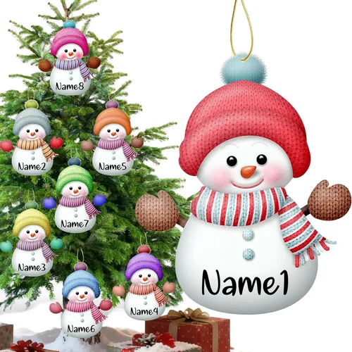 Vista 8 de Adornos de Navidad personalizados de muñeco de nieve con nombre, adornos de Navidad familiares personalizados para colgar en la puerta del árbol
