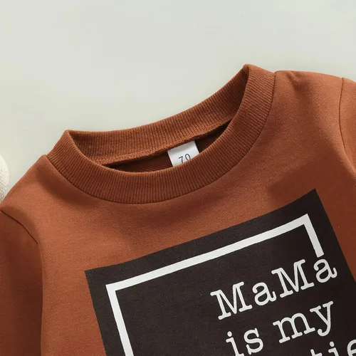 Vista 5 de Conjunto de 2 piezas de ropa de manga larga con estampado de letras, sudadera sin botones, pantalones largos con cordón, para otoño e invierno