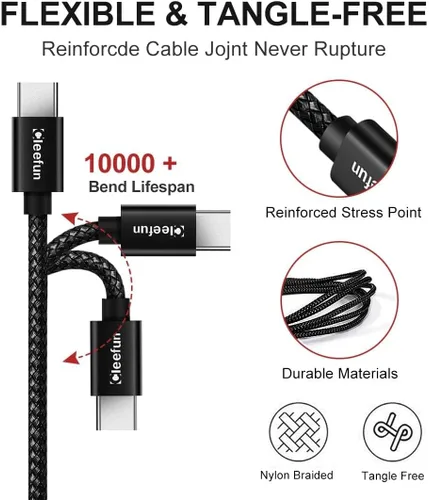 Vista 3 de CLEEFUN Cable USB C, cable USB a USB C trenzado, [paquete de 5, 3/3/6/6/10 pies] cargador tipo C cable de carga rápida para iPhone 16 15 Pro