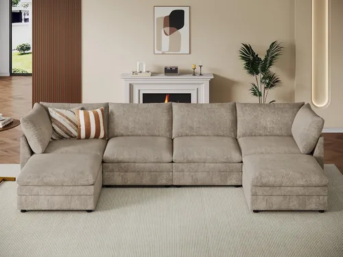 Vista 17 de VANOMi Sofá modular modular en forma de L de 98 pulgadas con otomana Beige