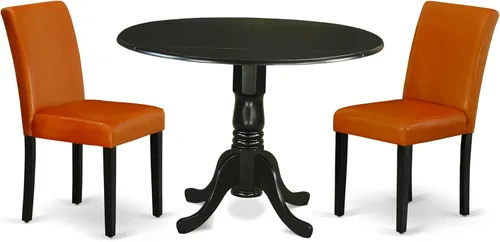 Vista 17 de East West Furniture DLAB5-BLK-73 - Juego de mesa de comedor de 5 piezas para 4 personas, incluye una mesa de cocina redonda con gota y 4 sillas