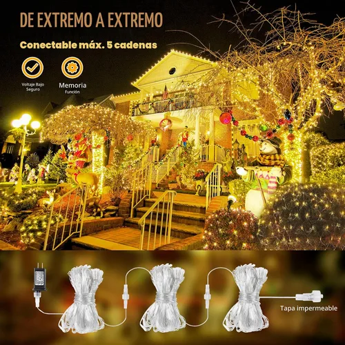 Vista 4 de HEYFUNi 192 luces LED de red de Navidad enchufables, 9.8 pies x 6.6 pies Blanco cálido