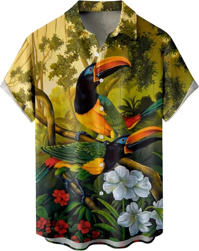 Vista 71 de Camisas tropicales con botones para hombre, camisas hawaianas de manga corta, casuales para vacaciones, camisas de playa holgadas Beige-playa escena