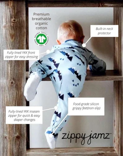 Vista 22 de ZippyJamz - Pijama orgánica para bebé con pies y cremallera para cambiar pañales fácil y rápido