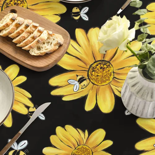 Vista 5 de Horaldaily Mantel de verano de 52 x 70 pulgadas, diseño de girasol amarillo, abejorro, negro, otoño, lavable, para fiesta, picnic, decoración de cena