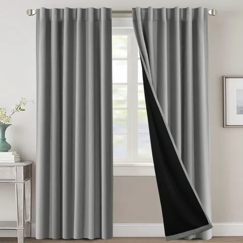 Vista 117 de H.VERSAILTEX Cortinas 100% opacas para dormitorio con forro negro, cortinas de oscurecimiento de habitación completa, con aislamiento térmico