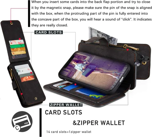 Vista 3 de MODOS LOGICOS Funda para iPhone 11, cartera desmontable, 2 en 1, almacenamiento en efectivo con cremallera, hasta 14 ranuras para tarjetas, 1