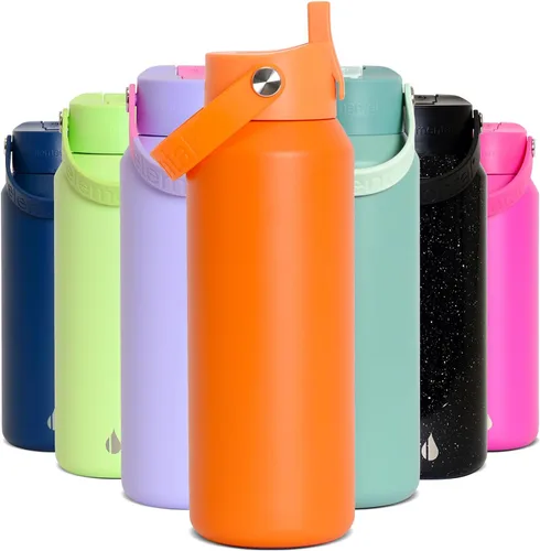 Vista 11 de Elemental Botella de agua aislada de 24 onzas con popote, botellas de agua con núcleo de acero inoxidable 100% a prueba de fugas para viajes, Beige