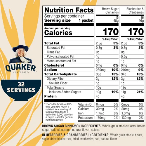 Vista 2 de Quaker - Avena Steel Cut Quick 3 Minute, paquete variado de 2 sabores, paquetes individuales, 32