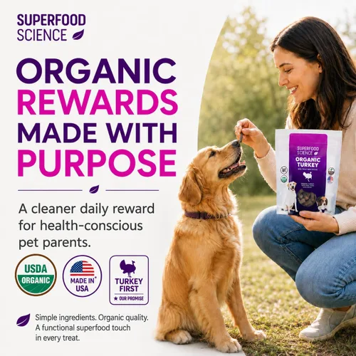 Vista 2 de Golosinas orgánicas para perros, golosinas orgánicas suaves y masticables para perros de pavo, bajas en calorías, hipoalergénicas, naturales