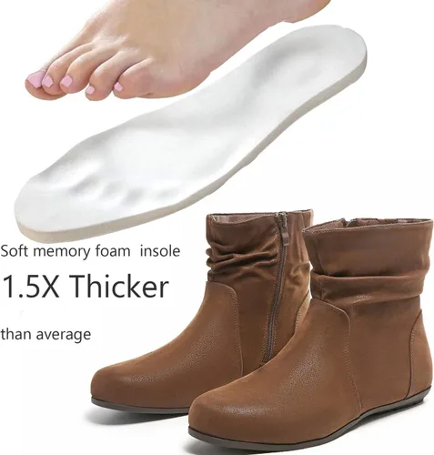 Vista 2 de Luoika Botines anchos para mujer, botas cortas negras y marrones con tacón bajo y cremallera lateral.