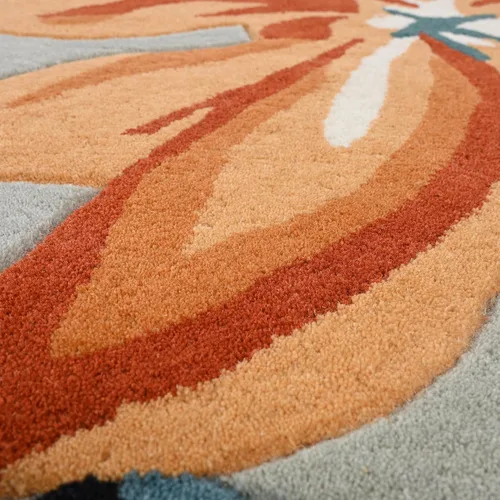 Vista 9 de Restoration and Renovation Alfombra de lana floral copetuda a mano Diseño moderno de flores coloridas, alfombra gruesa y suave para sala de estar
