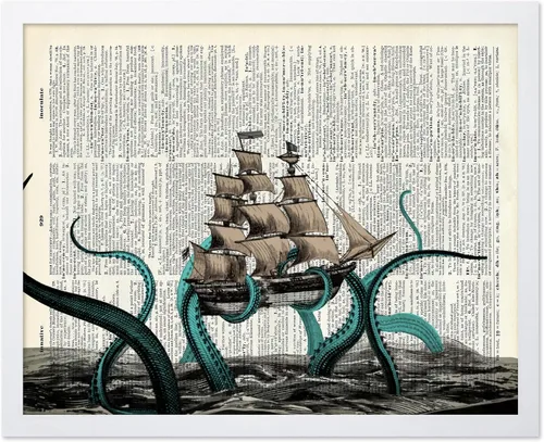 Vista 40 de Poster Master Póster de pulpo para parejas, póster de diccionario, arte Kraken, regalo romántico para él, ella, amantes, decoración náutica