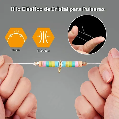 Vista 3 de Cuerda elástica de 0.8mm para pulseras, QBJAYTY cuerda elástica transparente para pulseras, cuerda de cuentas de arcilla, cuerda elástica de 100m