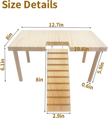 Vista 2 de BNOSDM Plataforma grande de madera para hámster con escalera, plataforma de pie de madera natural para hámsters sirios, conejillos de indias