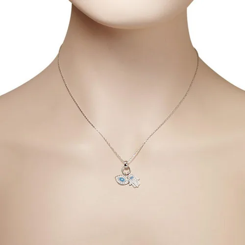 Vista 3 de Collar con colgante de plata de ley 925 para mujer con diseño de Hamsa y ojo malvado