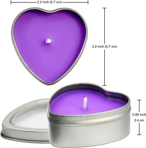 Vista 4 de Velas perfumadas de cera de soja con forma de corazón, 6 unidades Lata de viaje de metal plateado de 6 horas de tiempo de combustión para spa
