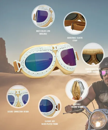 Vista 4 de CRG Sports Gafas de motocicleta estilo aviador vintage estilo piloto motocicleta crucero scooter gafas para hombre, mujer, adulto