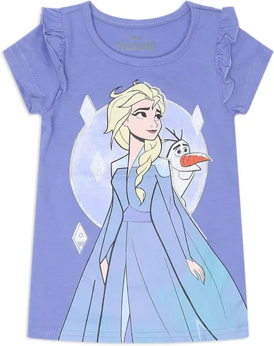 Vista 2 de Disney Frozen - Conjunto de camisetas y leggings de Elsa, Anna y Olaf para niñas pequeñas y pequeñas, color morado, azul y gris