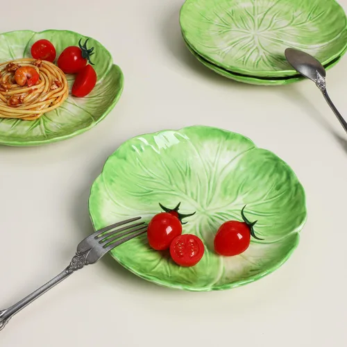 Vista 7 de Gaolinci Plato de cena de cerámica de dibujos animados de la serie Cabbage de 7.5 pulgadas (juego de 4)