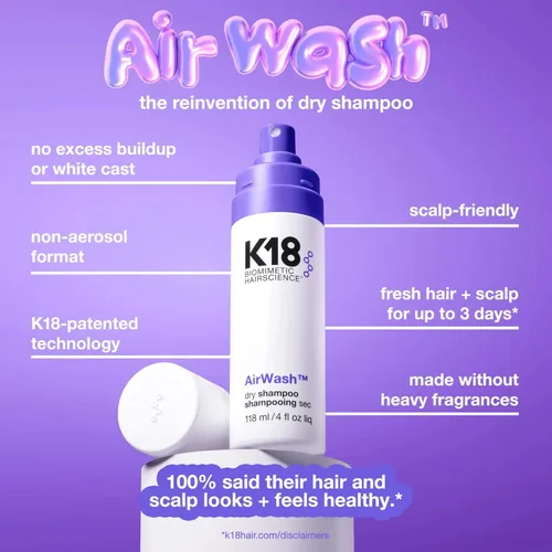 Vista 2 de K18 AirWash™ Dry Shampoo, Non-Aerosol, Balances Scalp & Controls Excess Oil Production