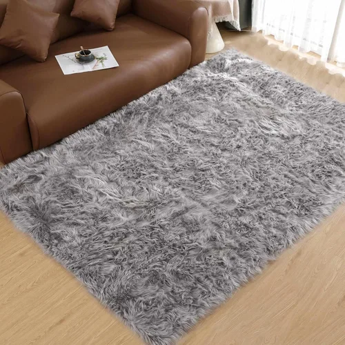Vista 44 de Goolela Alfombra esponjosa de piel sintética para dormitorio, color marrón claro beige, 2 x 3 pies, alfombra de piel de oveja peluda y difusa