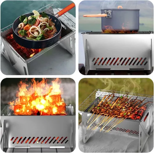 Vista 3 de Wood Burning Folding with Stand Portable Stainless Steel Backpacking Stove for Hiking