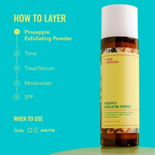 Vista 6 de Good Molecules Polvo exfoliante de piña de 2.1 onzas, exfoliante facial suave, limpiador, exfoliante con enzimas para una piel brillante, clara