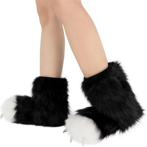 Vista 2 de hbbhml Animal Fuzzy Bear Cat Wolf Dog Fox Fursuit Feet Paw Claw Shoes Furry Boots Costume Accessories for Adult