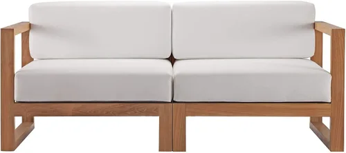 Vista 4 de Modway EEI-4256-NAT-WHI-SET Sofá biplaza seccional de 2 piezas de madera de teca para patio, color blanco natural