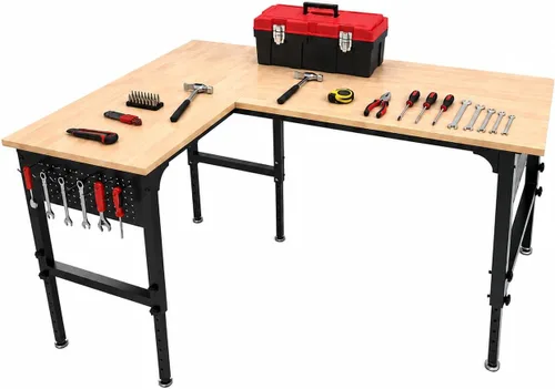 Vista 10 de Banco de trabajo resistente de 48 x 24 pulgadas con tablero de clavijas y luz LED, capacidad de carga de 1350 libras, regleta con puertos USB